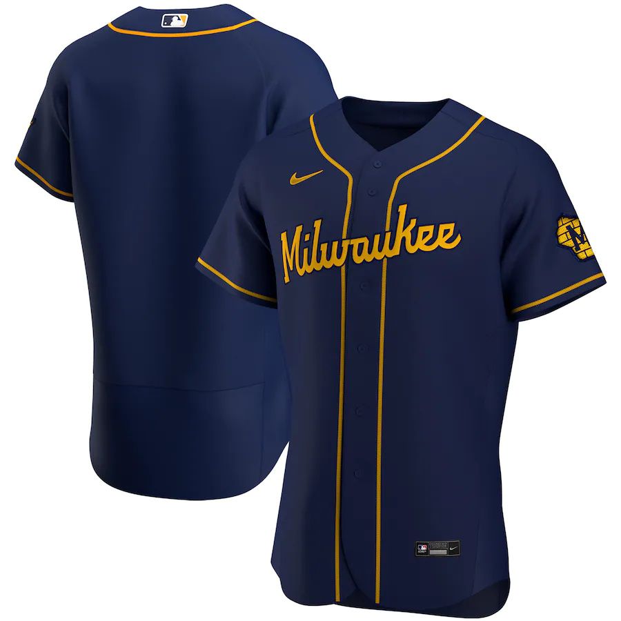 Mens Milwaukee Brewers Nike Navy Alternate Authentic Team Logo MLB Jerseys